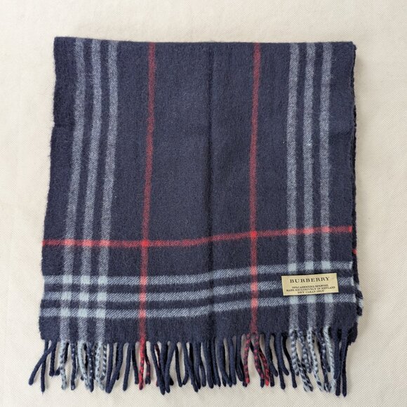Burberry Navy Blue Check Unisex Scarf | 50% Cashmere 50% Wool | Made in Scotland - Picture 2 of 6